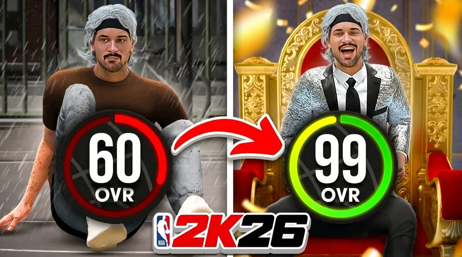 NBA 2K26 60 to 99 overall glow-up thumbnail template