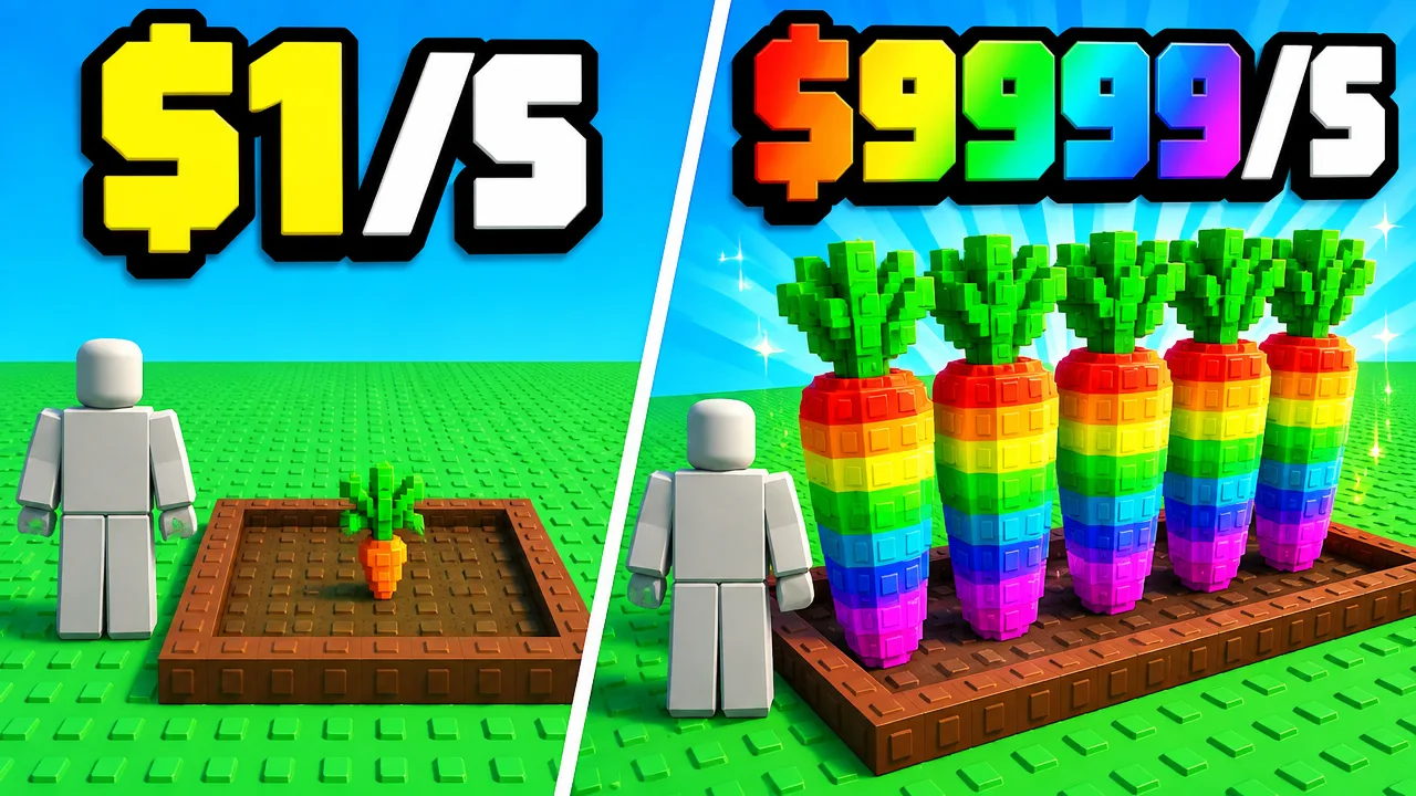 $1/S vs $9999/S Grow a Garden thumbnail with rainbow carrots