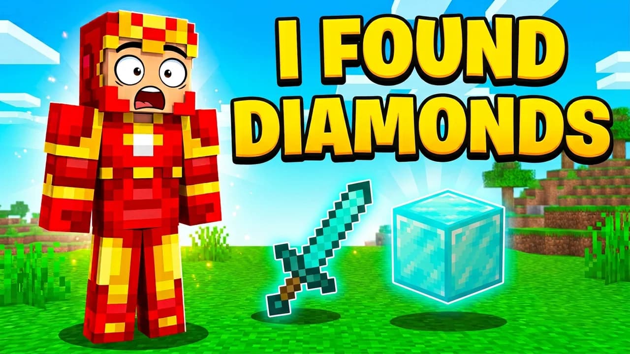 A daytime Minecraft hero with a sword and a diamond block