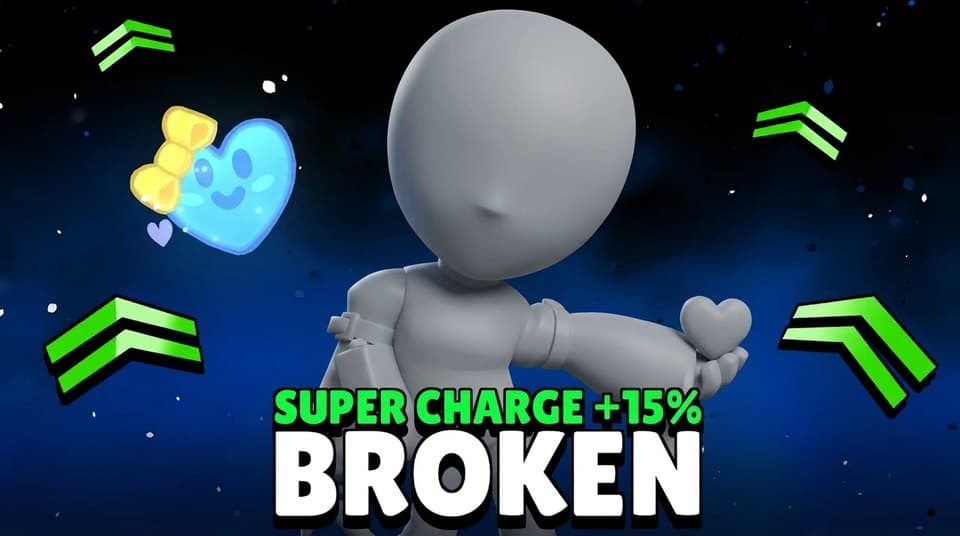 Brawl Stars thumbnail made in the Brawl Stars studio: a brawler with a broken super charge buff