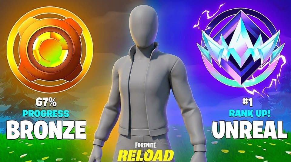 Fortnite thumbnail made in the Fortnite studio: Bronze to Unreal rank up