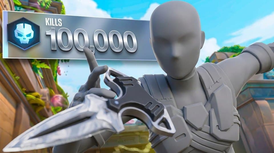 Valorant thumbnail made in the Valorant studio: an agent with a knife and a 100,000 kills banner