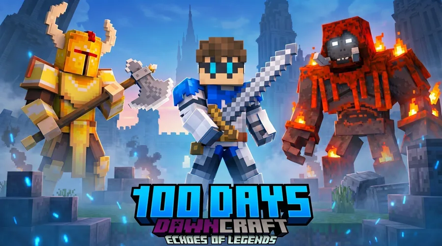 Minecraft DawnCraft bosses modpack thumbnail template
