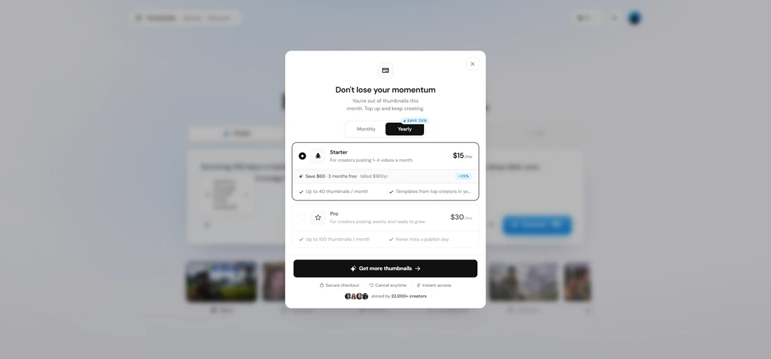 VisualKit paywall modal that opened on a fresh account's first Generate click